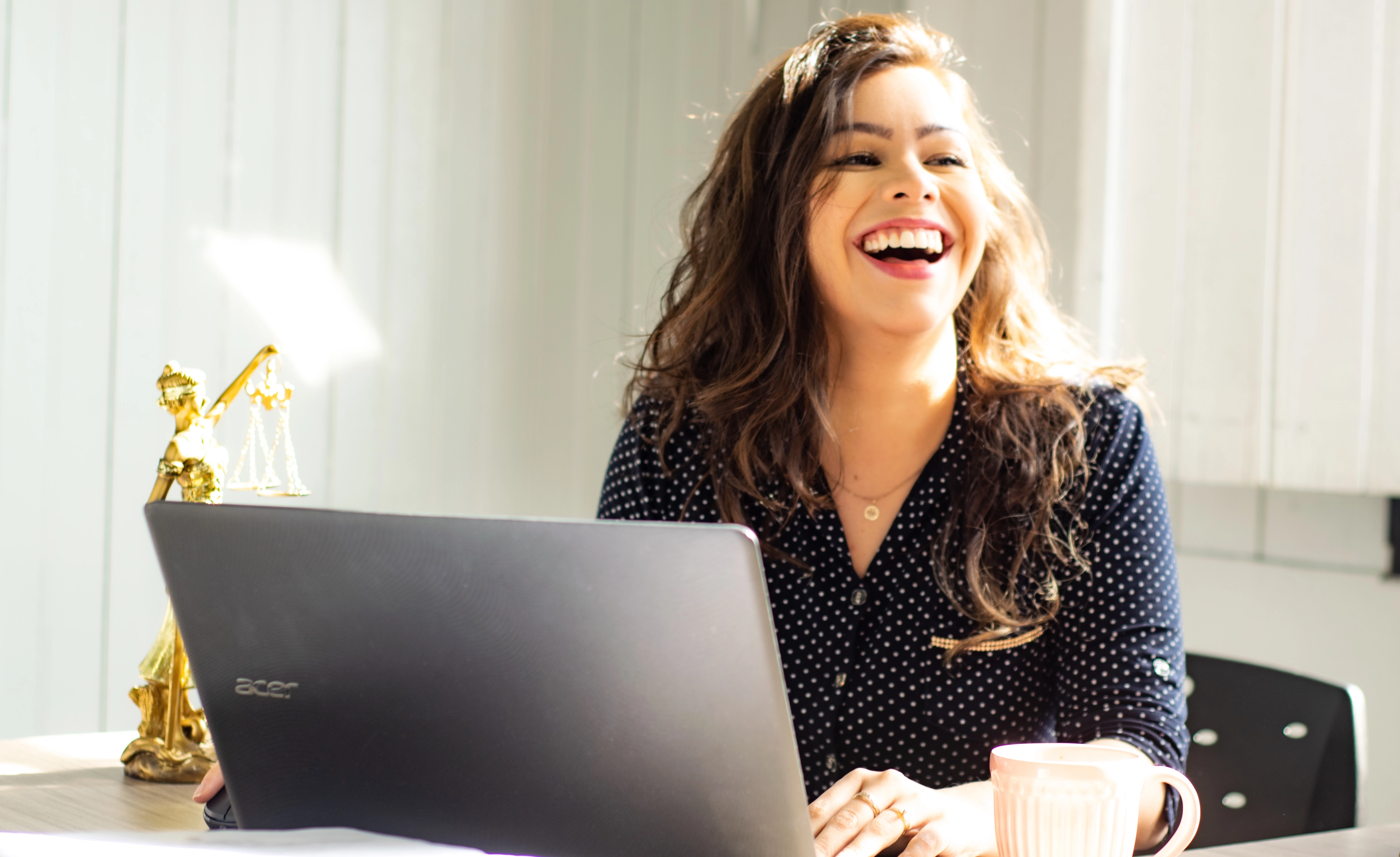 Employee smiling during work